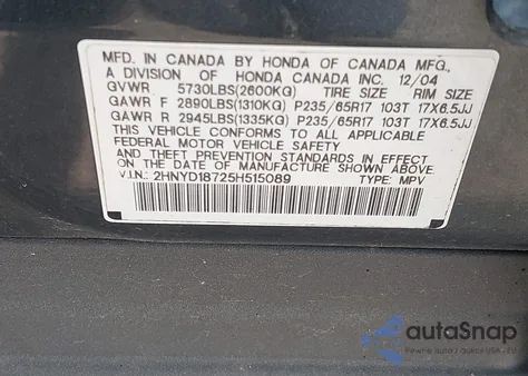 2005 Acura Mdx from USA, damaged, VIN 2HNYD18725H515089